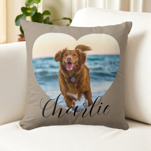 Persoonlijke Hond Foto Script Taupe Cute Hart Aang Kussen