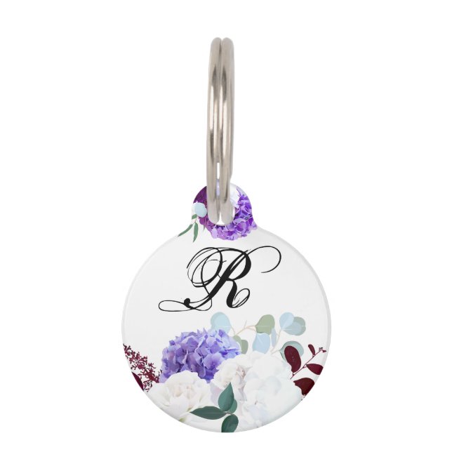 Persoonlijke hond ID Label Lavender Hibiscus op Wh Huisdierpenning (Voorkant)