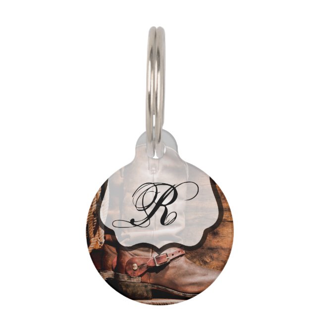 Persoonlijke Hond ID Tag Cowboylaarzen Schuur Hout Huisdierpenning (Voorkant)