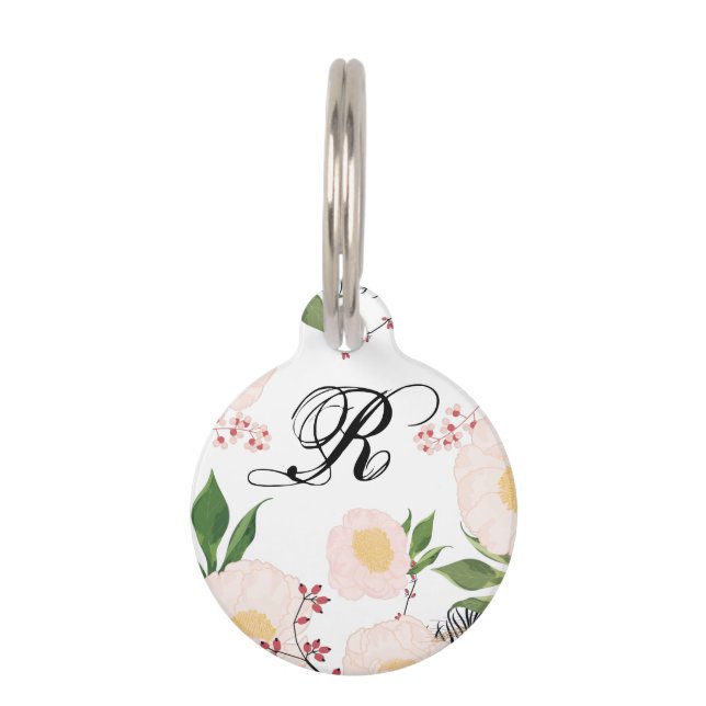 Persoonlijke Hond ID Tag Witte Bloemen Huisdierpenning (Voorkant)
