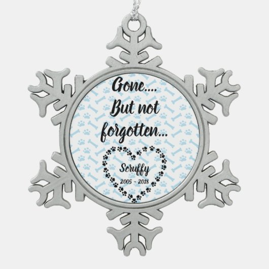 Persoonlijke hond Memorial Tin Sneeuwvlok Ornament (Voorkant)
