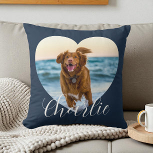 Persoonlijke Hond met Foto Navyblauw Schuingeschre Kussen