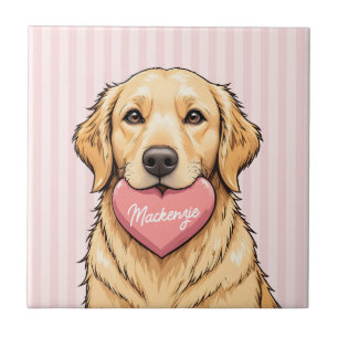 Persoonlijke hond met roze hart tegeltje