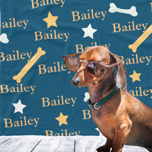Persoonlijke Hond Naam Sterren Botten Blauw Fleece Deken