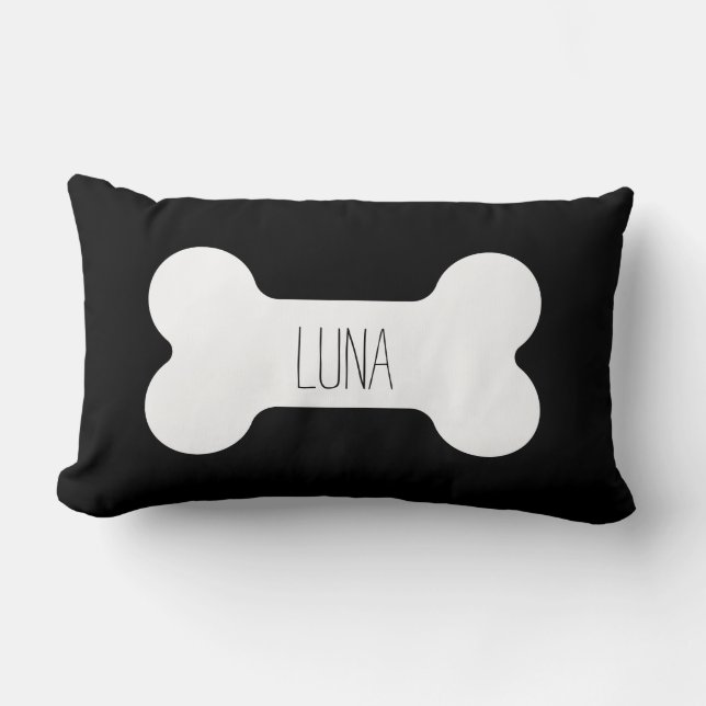 Persoonlijke hond Pillow, Dog Bone Pillow, Black L Kussen (Voorkant)