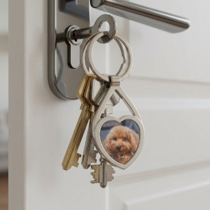 Persoonlijke hondenfoto en naam sleutelhanger