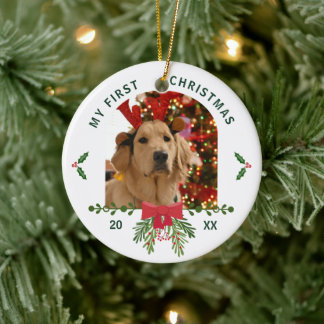 Persoonlijke hondenfoto Kerstboomornament Keramisch Ornament