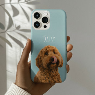 Persoonlijke hondenfoto Pastelblauwe huisdier iPhone 15 Pro Case
