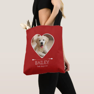 Persoonlijke hondenfoto rood tote bag