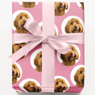 Persoonlijke hondenfoto roze cadeaupapier