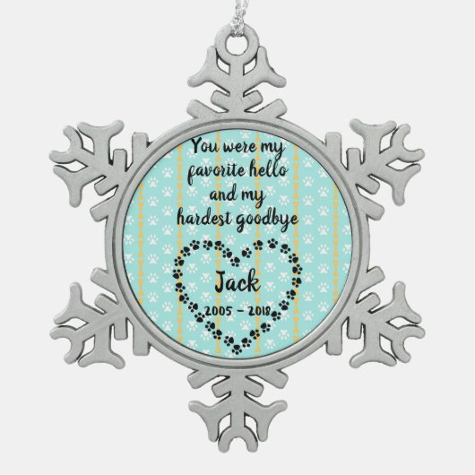 Persoonlijke Hondengedenkplek Tin Sneeuwvlok Ornament (Voorkant)