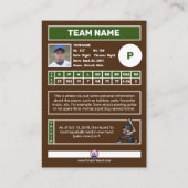 Persoonlijke honkbal Kaart (Gepersonaliseerd pitch Visitekaartje (Achterkant)