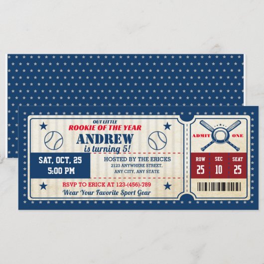 Persoonlijke Honkbal Party Ticket verjaardag Kaart (Voorkant / Achterkant)