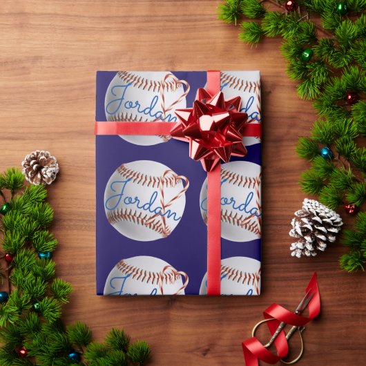 Persoonlijke honkbal sport Kerstmis  Cadeaupapier (Feestdagen Geschenken)