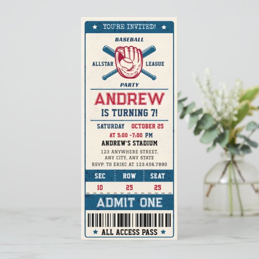 Persoonlijke honkbal sport  ticket stijl kaart (Staand voorkant)