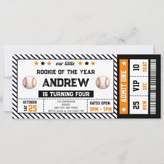 Persoonlijke honkbal ticket verjaardagsuitnodiging kaart (Voorkant)
