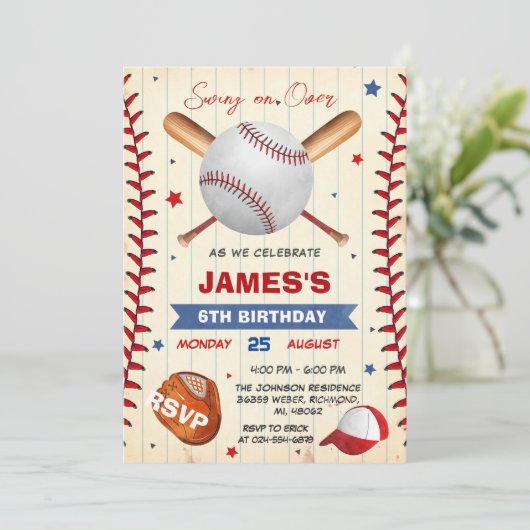 Persoonlijke Honkbal Verjaardag Uitnodiging met Fo (Staand voorkant)