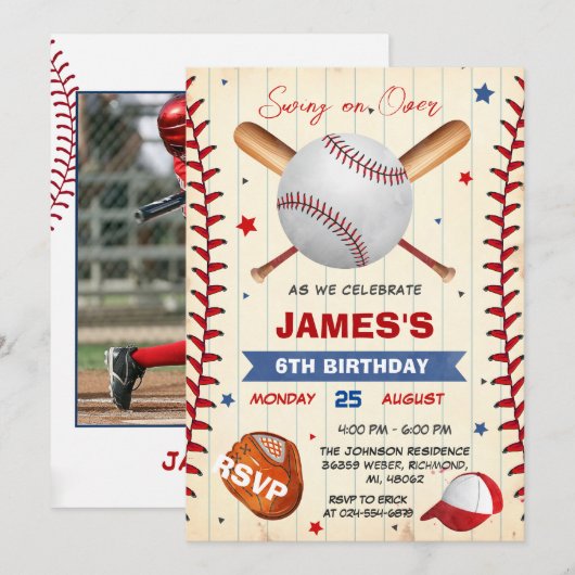 Persoonlijke Honkbal Verjaardag Uitnodiging met Fo (Voorkant / Achterkant)