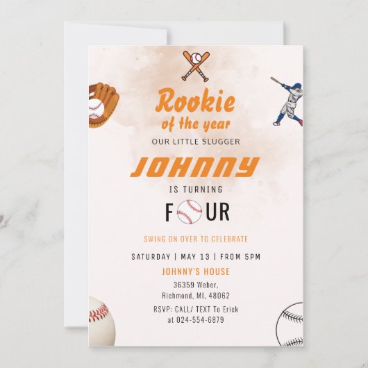 Persoonlijke honkbal verjaardagsfeestuitnodiging kaart (Voorkant)