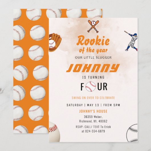 Persoonlijke honkbal verjaardagsfeestuitnodiging kaart (Voorkant / Achterkant)