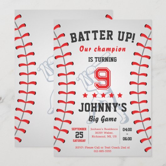Persoonlijke honkbal verjaardagsfeestuitnodiging kaart (Voorkant / Achterkant)