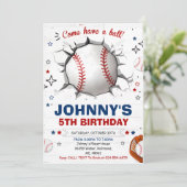 Persoonlijke honkbal verjaardagsfeestuitnodiging kaart (Staand voorkant)