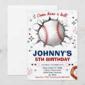 Persoonlijke honkbal verjaardagsfeestuitnodiging kaart (Voorkant / Achterkant)
