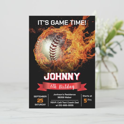 Persoonlijke honkbal verjaardagsfeestuitnodiging kaart (Staand voorkant)