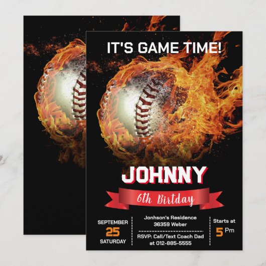 Persoonlijke honkbal verjaardagsfeestuitnodiging kaart (Voorkant / Achterkant)
