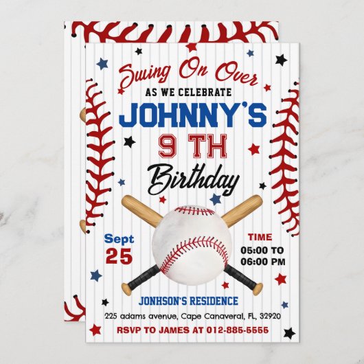 Persoonlijke honkbal verjaardagsuitnodiging kaart (Voorkant / Achterkant)