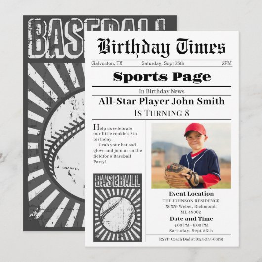 Persoonlijke honkbal verjaardagsuitnodiging met fo kaart (Voorkant / Achterkant)