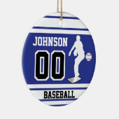 Persoonlijke honkbalpitcher | Donkerblauw en wit Keramisch Ornament (Rechts)