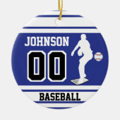 Persoonlijke honkbalpitcher | Donkerblauw en wit Keramisch Ornament (Voorkant)