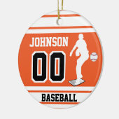 Persoonlijke ⚾ honkbalpitcher | Oranje en wit Keramisch Ornament (Links)