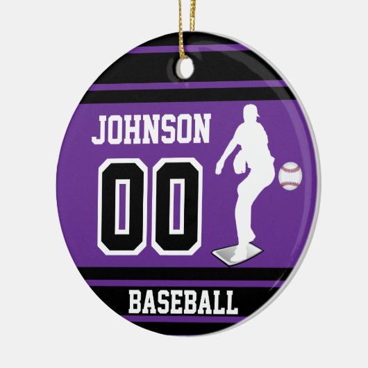 Persoonlijke honkbalpitcher | PAARS Keramisch Ornament (Links)