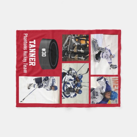 Persoonlijke hoofdsleutel 5 Foto Collage Name Team Fleece Deken (Voorkant (Horizontaal))