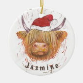 Persoonlijke hoogland Koe met kerstPet Keramisch Ornament (Voorkant)
