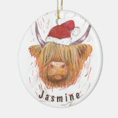 Persoonlijke hoogland Koe met kerstPet Keramisch Ornament (Links)