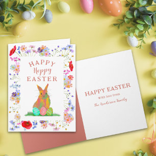 Persoonlijke Hoppy Pasen Knuffel Konijn Bloemen Kaart