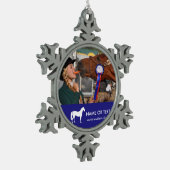 Persoonlijke Horseback Riding Foto Equestrian Tin Sneeuwvlok Ornament (Links)