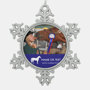 Persoonlijke Horseback Riding Foto Equestrian Tin Sneeuwvlok Ornament