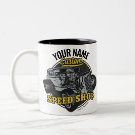 Persoonlijke Hot Rod Speed Shop Racing Garage  Tweekleurige Koffiemok