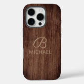 Persoonlijke houtnerf houten naam met monogram Case-Mate iPhone case (Achterkant)