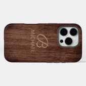 Persoonlijke houtnerf houten naam met monogram Case-Mate iPhone case (Achterkant (horizontaal))