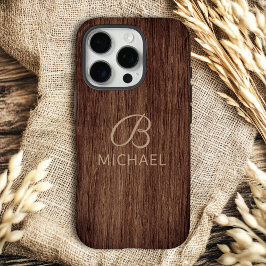 Persoonlijke houtnerf houten naam met monogram iPhone 16 pro hoesje