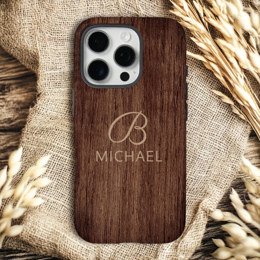 Persoonlijke houtnerf houten naam met monogram Case-Mate iPhone case