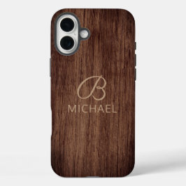 Persoonlijke houtnerf houtsoort monogram naam iPhone 16 plus hoesje
