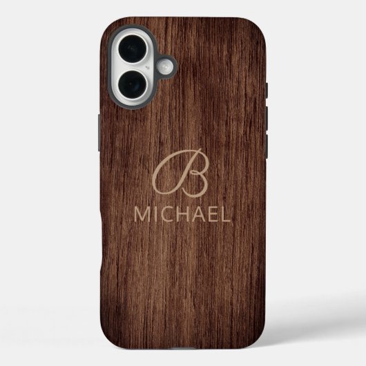 Persoonlijke houtnerf houtsoort monogram naam Case-Mate iPhone case (Achterkant)