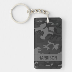Persoonlijke houtskoolgrijze camouflage sleutelhanger