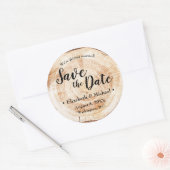 Persoonlijke houtsnippers Rustige bruiloft Opslaan Ronde Sticker (Envelop)